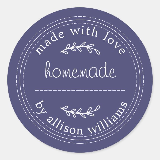 Rustic Homemade Baked Goods Jam Can Navy Blue Classic Round Sticker (Front)