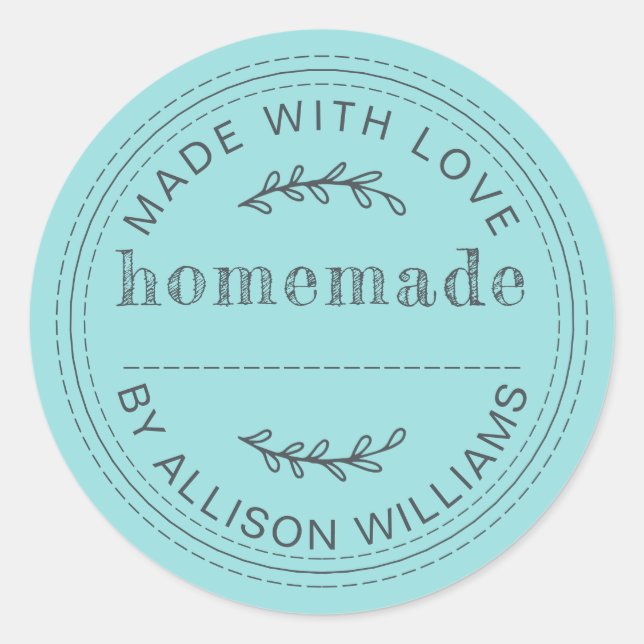 Rustic Homemade Baked Goods Jam Can Turquoise Blue Classic Round Sticker (Front)