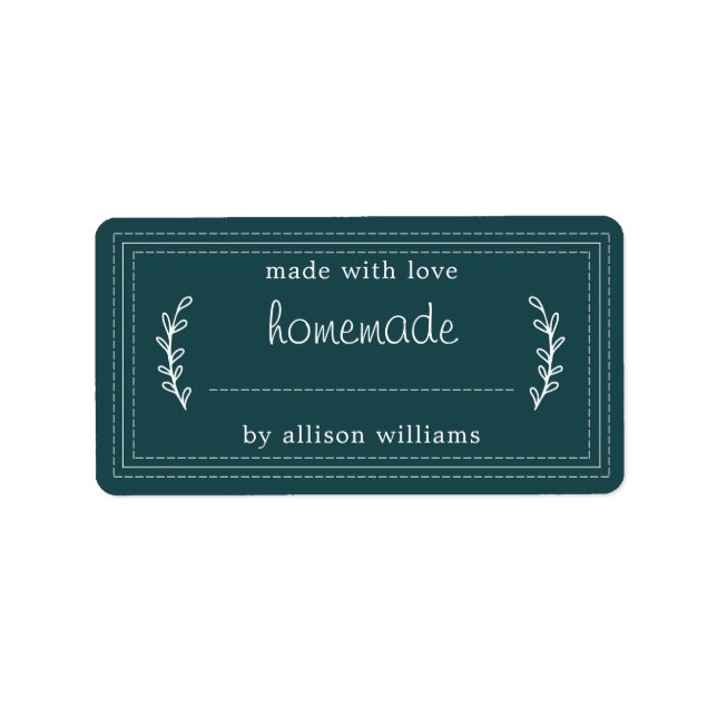 Rustic Homemade Baked Goods Jam Canning Teal Label (Front)