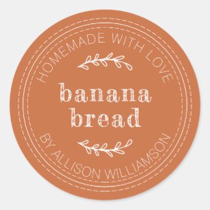 Rustic Homemade Banana Bread Burnt Orange Classic Round Sticker