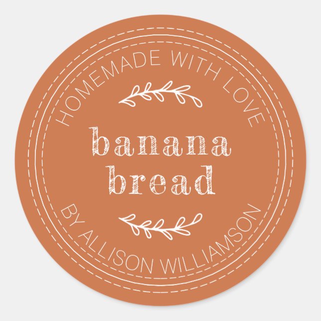 Rustic Homemade Banana Bread Burnt Orange Classic Round Sticker (Front)