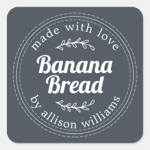 Rustic Homemade Banana Bread Dark Blue Square Sticker
