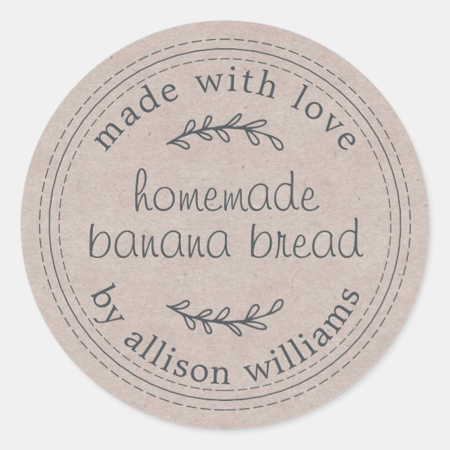 Rustic Homemade Banana Bread Kraft Paper Classic Round Sticker (Front)