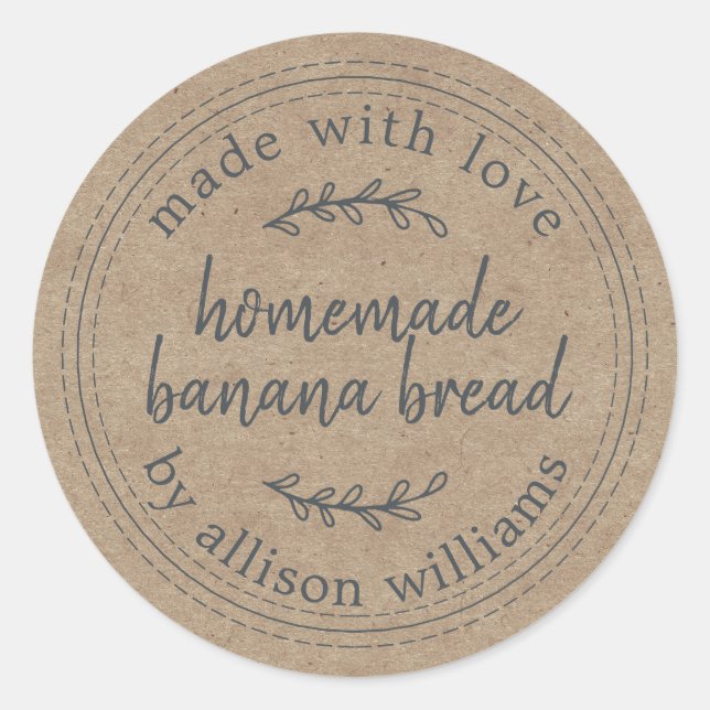 Rustic Homemade Banana Bread Kraft Paper Classic Round Sticker (Front)