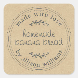 Rustic Homemade Banana Bread Kraft Paper Square Sticker