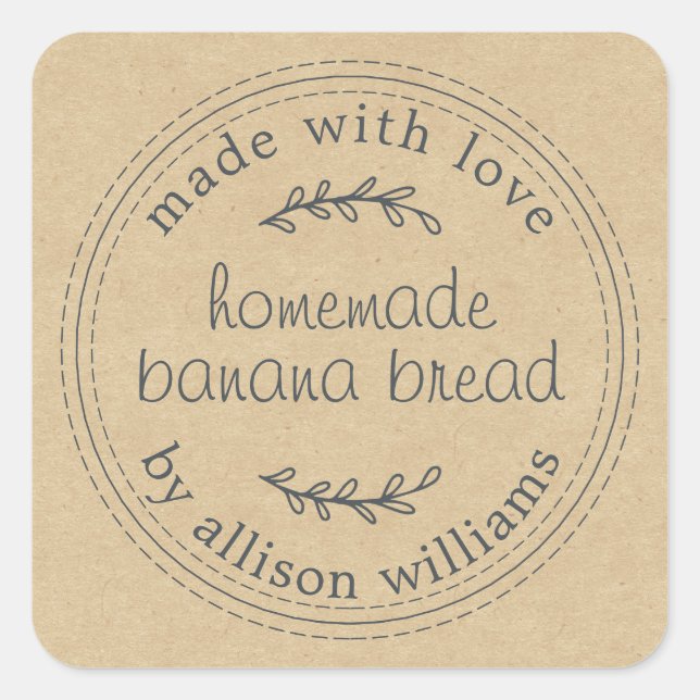 Rustic Homemade Banana Bread Kraft Paper Square Sticker (Front)
