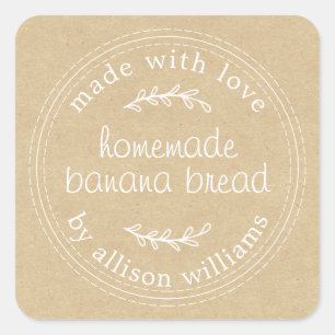 Rustic Homemade Banana Bread Kraft Paper Square Sticker