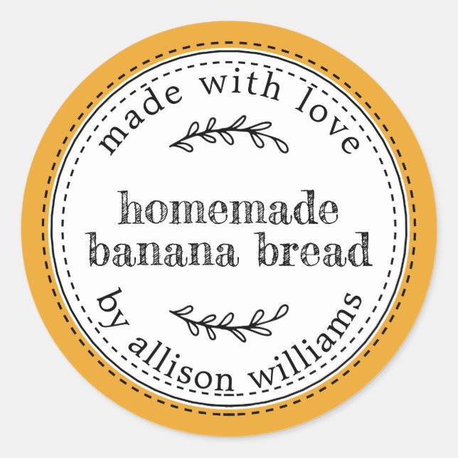 Rustic Homemade Banana Bread Mellow Yellow Check Classic Round Sticker (Front)