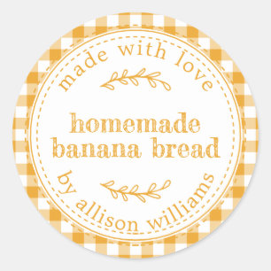Rustic Homemade Banana Bread Mellow Yellow Check Classic Round Sticker