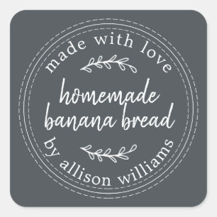 Rustic Homemade Banana Bread Off-Black Square Sticker