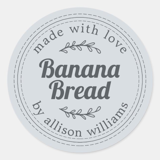 Rustic Homemade Banana Bread Pastel Blue Classic Round Sticker (Front)
