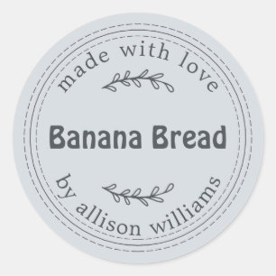 Rustic Homemade Banana Bread Pastel Blue Classic Round Sticker