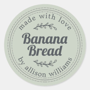 Rustic Homemade Banana Bread Pastel Green Classic Round Sticker