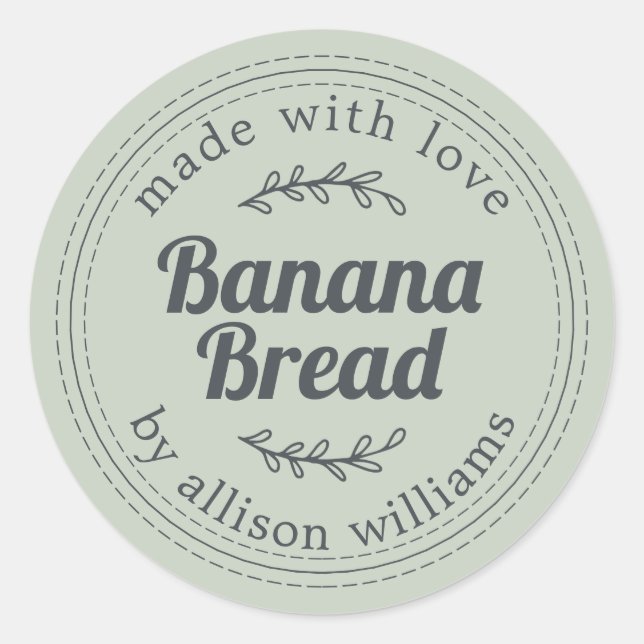 Rustic Homemade Banana Bread Pastel Green Classic Round Sticker (Front)