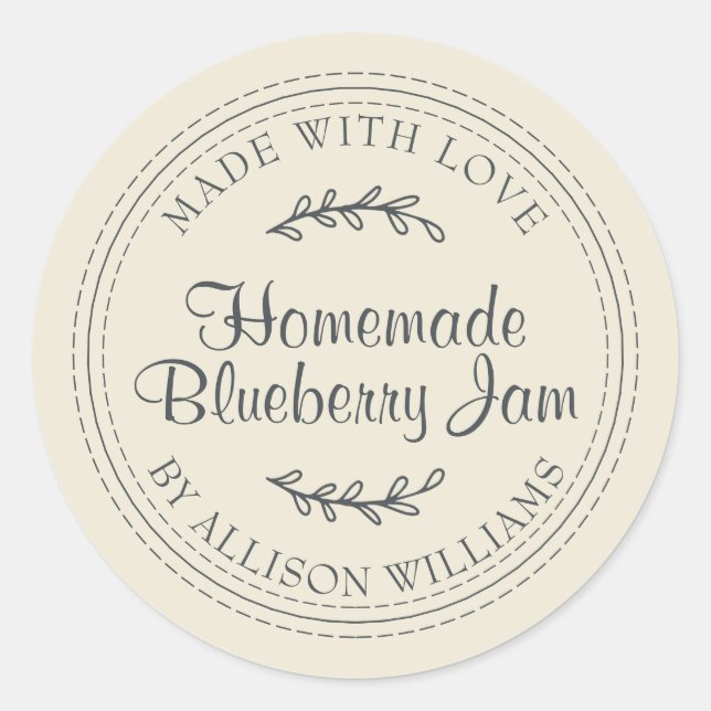 Rustic Homemade Blueberry Jam Can Antique White Classic Round Sticker (Front)