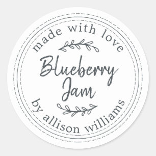 Rustic Homemade Blueberry Jam Canning Black White Classic Round Sticker