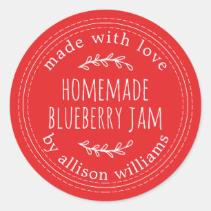 Rustic Homemade Blueberry Jam Canning Bright Red Classic Round Sticker
