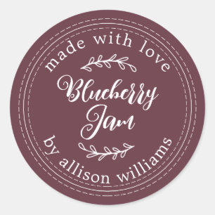 Rustic Homemade Blueberry Jam Canning Burgundy Classic Round Sticker