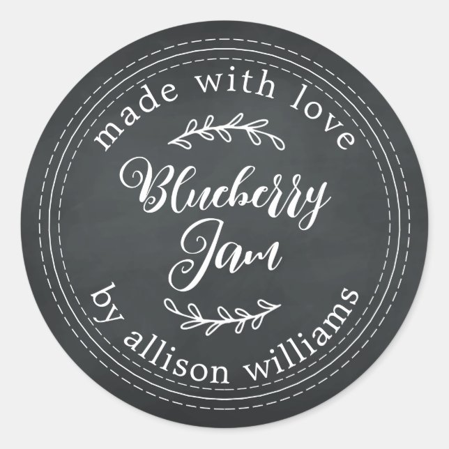 Rustic Homemade Blueberry Jam Canning Chalkboard  Classic Round Sticker (Front)