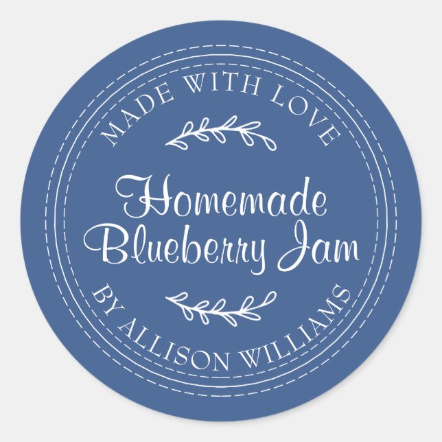 Rustic Homemade Blueberry Jam Canning Classic Blue Classic Round Sticker (Front)