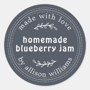Rustic Homemade Blueberry Jam Canning Dark Blue Classic Round Sticker