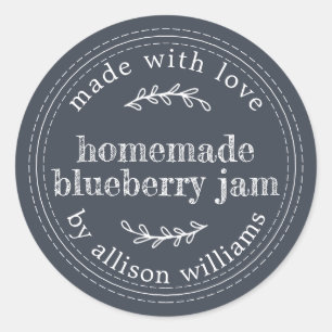 Rustic Homemade Blueberry Jam Canning Dark Blue Classic Round Sticker