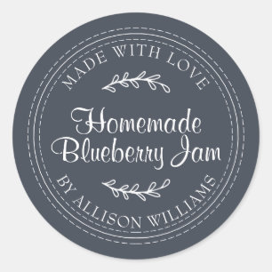 Rustic Homemade Blueberry Jam Canning Dark Blue Classic Round Sticker