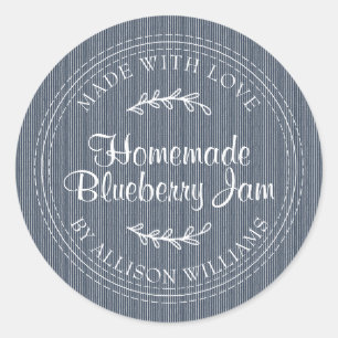Rustic Homemade Blueberry Jam Canning Dark Blue Classic Round Sticker