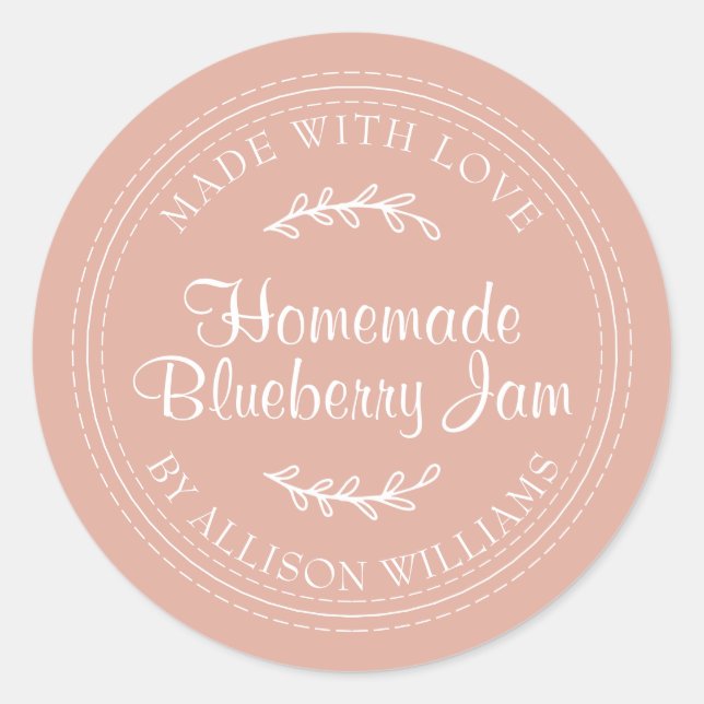 Rustic Homemade Blueberry Jam Canning Dusty Pink Classic Round Sticker (Front)