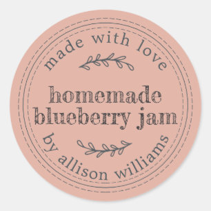 Rustic Homemade Blueberry Jam Canning Dusty Pink Classic Round Sticker