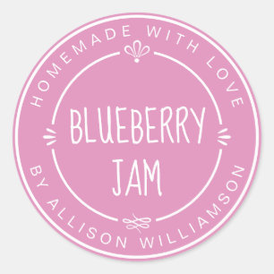 Rustic Homemade Blueberry Jam Canning Fuchsia Pink Classic Round Sticker