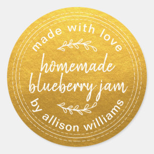 Rustic Homemade Blueberry Jam Canning Gold Classic Round Sticker
