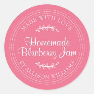 Rustic Homemade Blueberry Jam Canning Hot Pink Classic Round Sticker