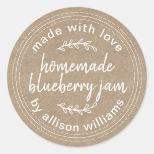 Rustic Homemade Blueberry Jam Canning Kraft Classic Round Sticker