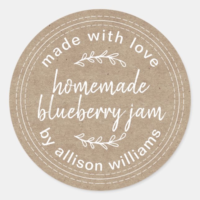 Rustic Homemade Blueberry Jam Canning Kraft Classic Round Sticker (Front)