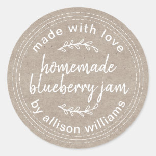 Rustic Homemade Blueberry Jam Canning Kraft Classic Round Sticker