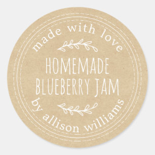 Rustic Homemade Blueberry Jam Canning Kraft Paper Classic Round Sticker