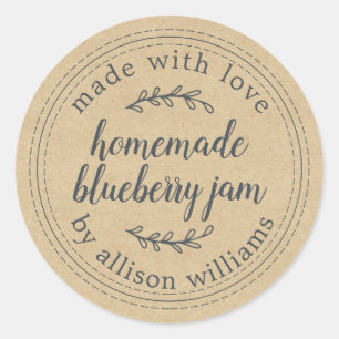 Rustic Homemade Blueberry Jam Canning Kraft Paper Classic Round Sticker