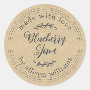 Rustic Homemade Blueberry Jam Canning Kraft Paper Classic Round Sticker