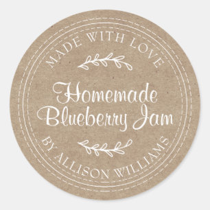 Rustic Homemade Blueberry Jam Canning Kraft Paper Classic Round Sticker