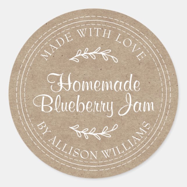 Rustic Homemade Blueberry Jam Canning Kraft Paper Classic Round Sticker (Front)