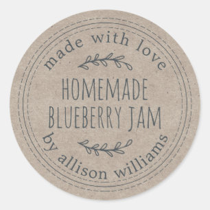 Rustic Homemade Blueberry Jam Canning Kraft Paper Classic Round Sticker