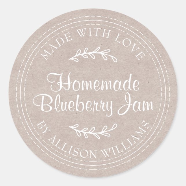 Rustic Homemade Blueberry Jam Canning Kraft Paper Classic Round Sticker (Front)