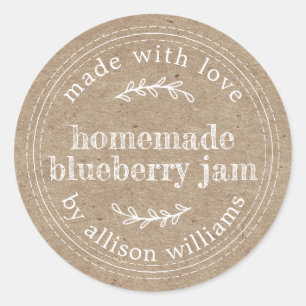 Rustic Homemade Blueberry Jam Canning Kraft Paper Classic Round Sticker