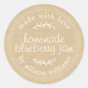 Rustic Homemade Blueberry Jam Canning Kraft Paper  Classic Round Sticker