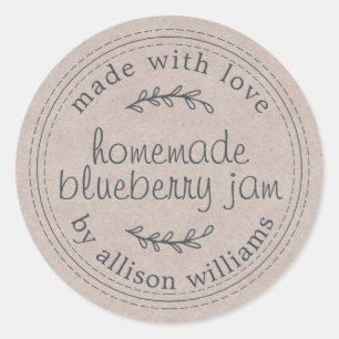 Rustic Homemade Blueberry Jam Canning Kraft Paper Classic Round Sticker