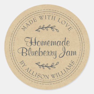 Rustic Homemade Blueberry Jam Canning Kraft Paper Classic Round Sticker