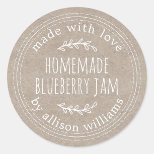 Rustic Homemade Blueberry Jam Canning Kraft Paper Classic Round Sticker