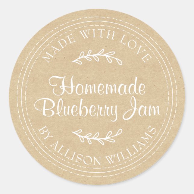 Rustic Homemade Blueberry Jam Canning Kraft Paper Classic Round Sticker (Front)