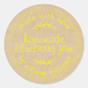 Rustic Homemade Blueberry Jam Canning Kraft Paper Classic Round Sticker